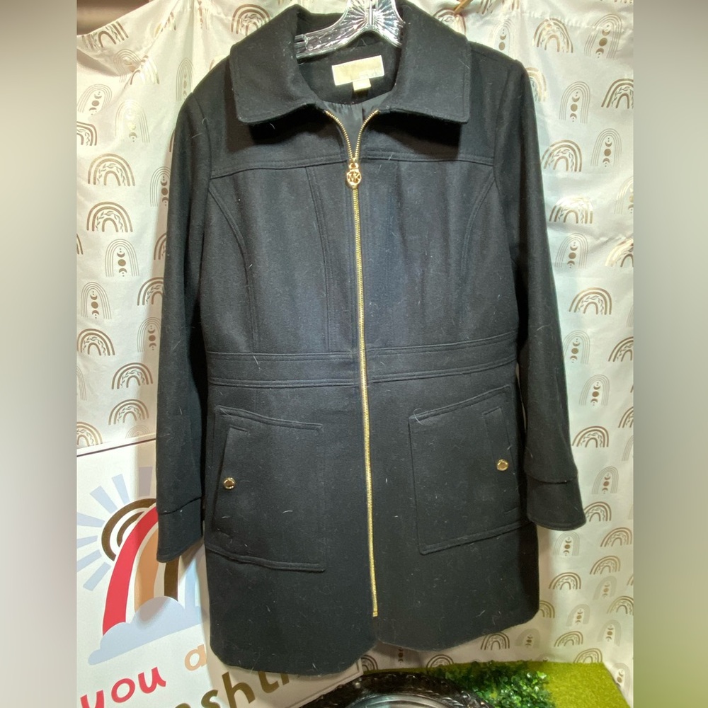 Michael Kors Black Trench Coat with Gold Accents
